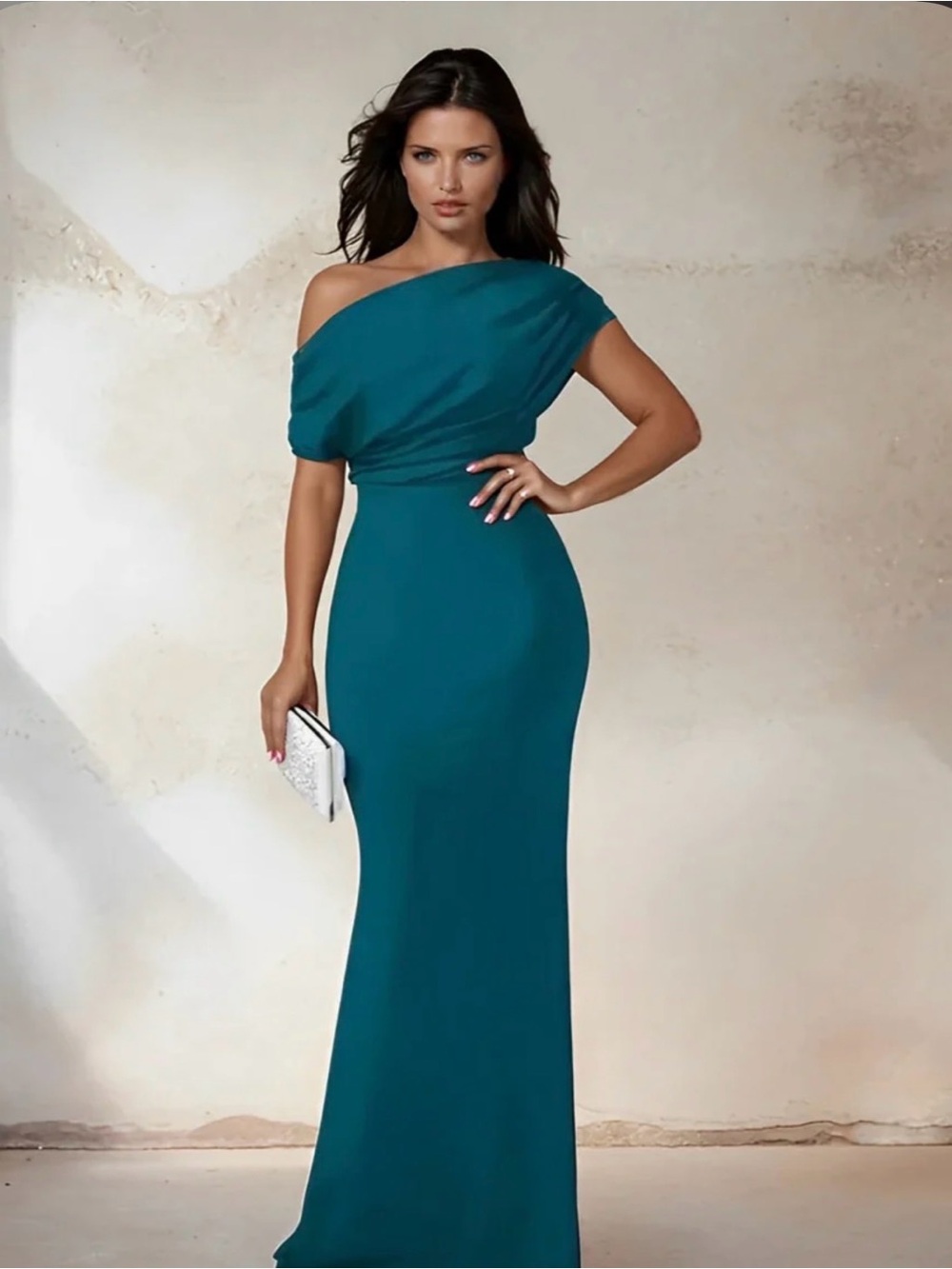Amazon Teal One-Shoulder Evening Gown